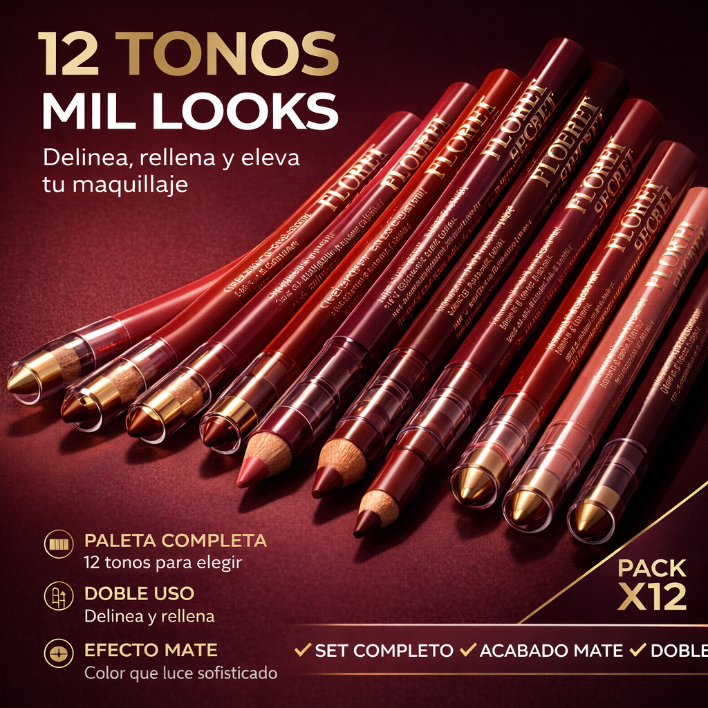 Duolip Matte set de 12 lápices labiales y delineadores en tonos rosados, rojos y burdeos