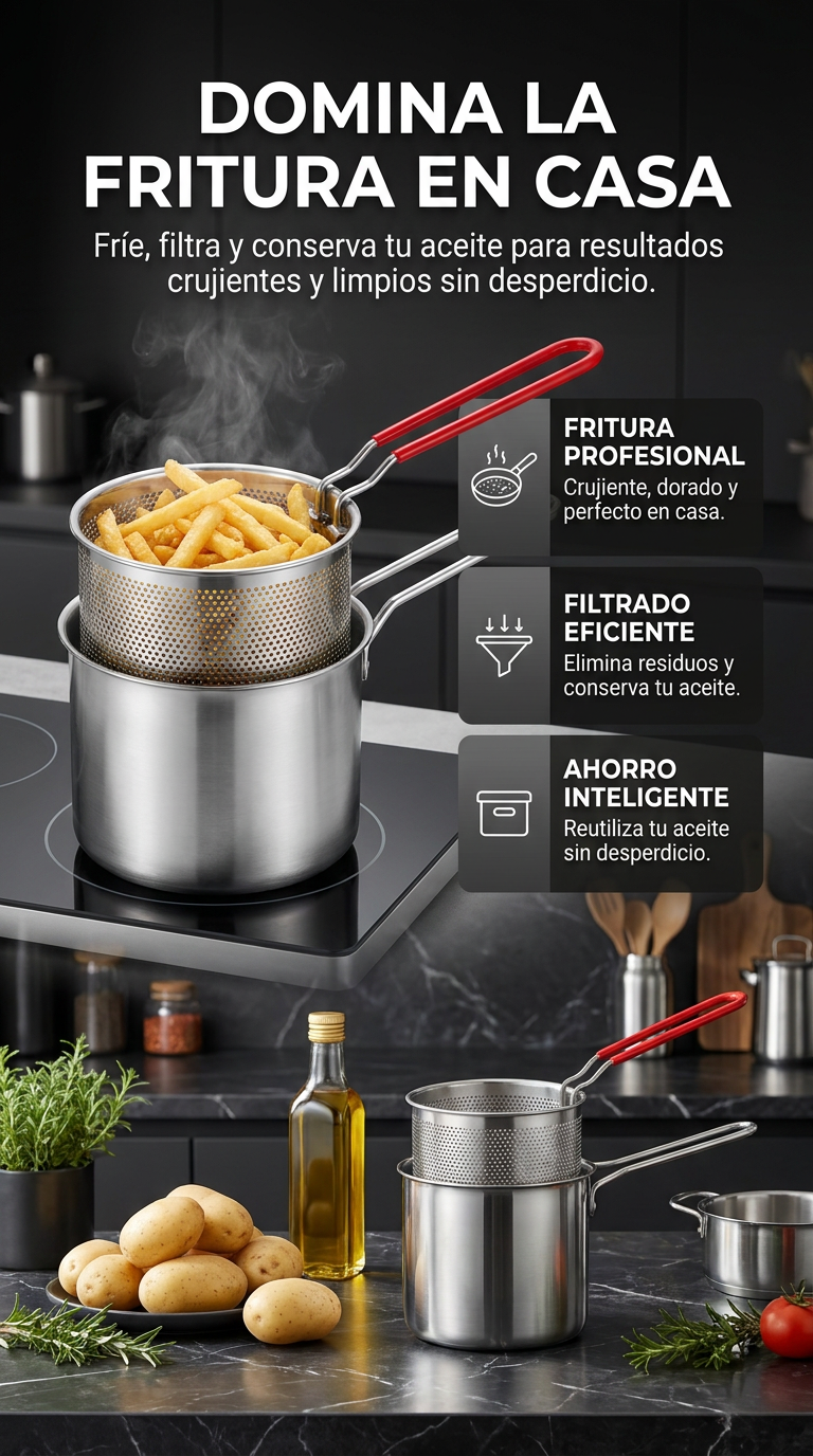 OLLA FREIDORA :FRÍE, FILTRA Y CONSERVA TU ACEITE FÁCILMENTE